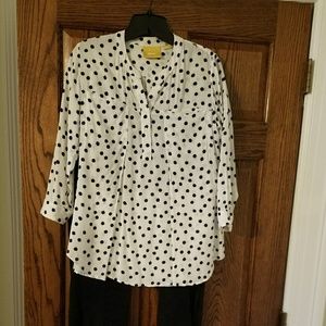 Black and cream polka dot trapeze blouse